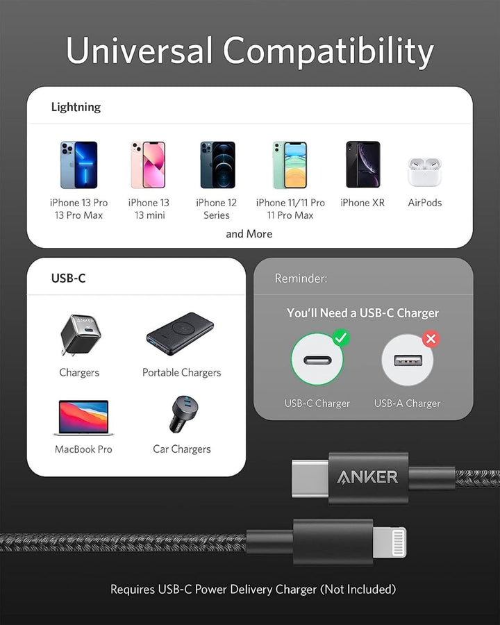 Anker USB C Lightning Kabel, 331 USB C auf Lightning Ladekabel 100cm, MFi zertifiziert, New Nylon Sc