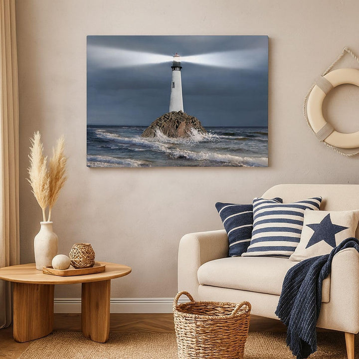 Bilder auf Leinwand 100x70cm Leinwandbild mit Rahmen Leuchtturm Meer Gross Wanddeko Bild Schlafzimme