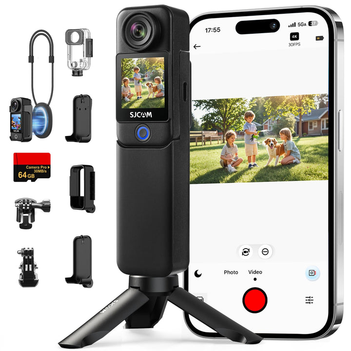 SJCAM C300 Vlog Combo (64GB)-4K/30FPS Vlog Kamera,460 Min. Akkulaufzeit Action Cam,6-Achsen Stabilis