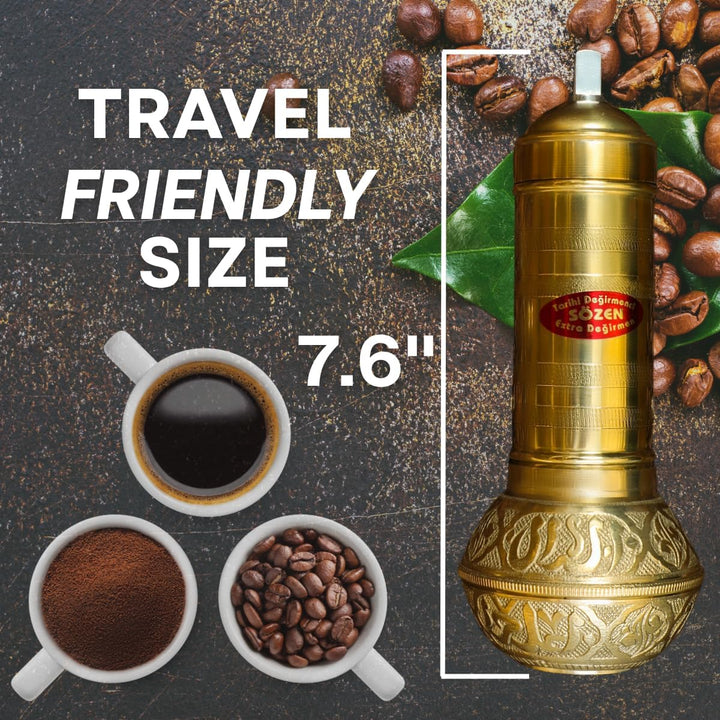 SOZEN 19.3cm Manuelle Kaffeemühle Messing - Handkurbel Burr Mühle für Türkischen Kaffee, Französisch