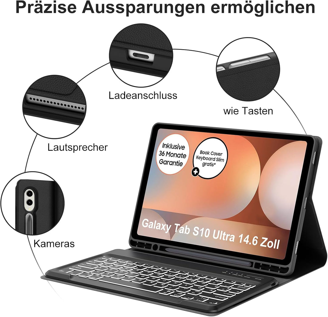 IVEOPPE Tastatur für Samsung Galaxy Tab S10 Ultra 2024, Hülle mit Tastatur Galaxy Tab S10/S9 Ultra,