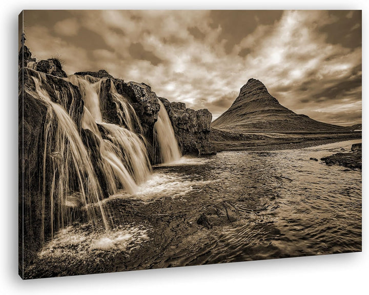 deyoli atemberaubende Wasserfälle in Island Format: 80x60 Effekt: Sepia als Leinwand, Motiv fertig g
