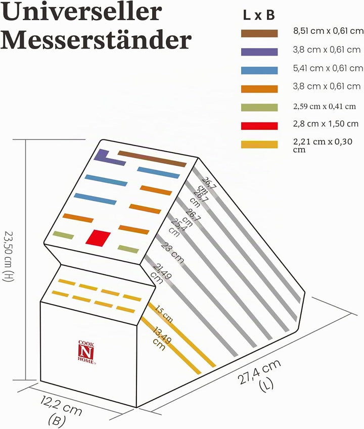 Cook N Home Messerblock aus Akazienholz, ohne Messer, 20 Schlitze, Universal-Messerhalter, Arbeitspl