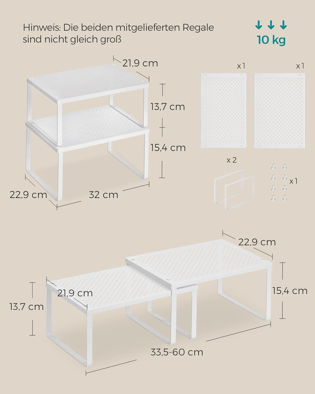 SONGMICS Gewürzregal, 4er Set, Küchenregal, Küchen-Organizer, Küche, Gewürzhalter, erweiterbar, stap
