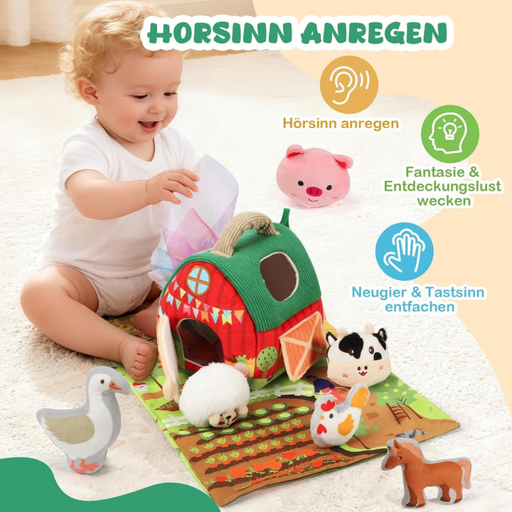 URMYWO Baby Spielzeug 6-12 Monate, Bauernhof Montessori Sensorik Spielzeug mit Bauernhoftieren, Sche