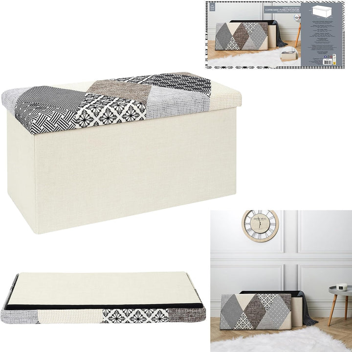 HOME DECO FACTORY Chest, Bench, Patchwork, Grey, Bench, Foldable, for Living Room, Bedroom, Dining R