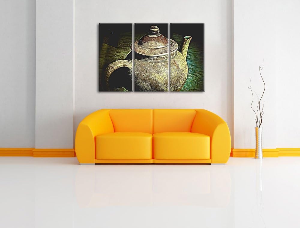 stilvolle alte Teekanne aus Keramik NewArt 3-Teiler Leinwandbild 120x80 Bild auf Leinwand, XXL riesi