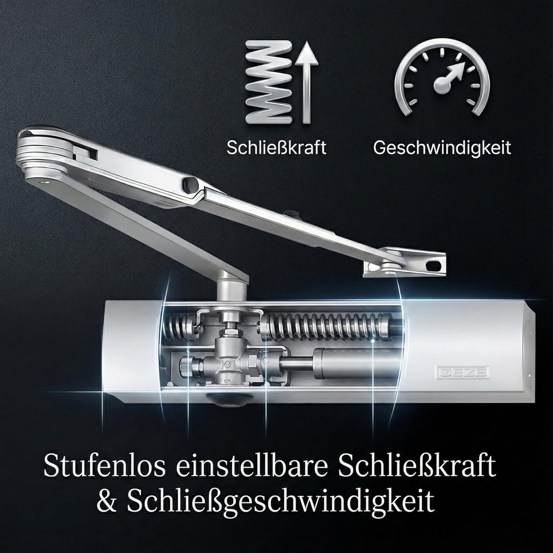 Geze Türschliesser TS4000V mit Feststellgestänge und Montageplatte Silber Ts 4000v Silber mit Festst