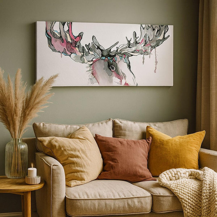 Panorama Bilder auf Leinwand 100x40cm Leinwandbild Moose Bunt Kopf Abbildung Gross Wanddeko Bild Sch