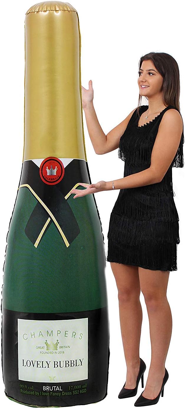 RIESIGE 6FT/180CM LUXUS CHAMPAGNER FLASCHE. EINE DUNKELGRÜNE AUFBLASBARE FLASCHE MIT EINEM ETIKETT-D