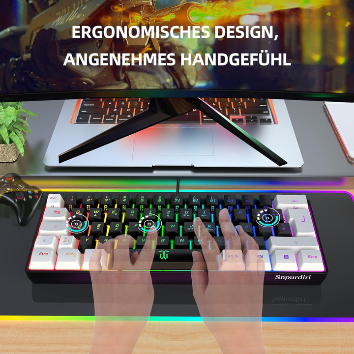 Snpurdiri 60% kabelgebundene Gaming-Tastatur, kleine, tragbare kompakte RGB-Tastatur für PC, Mac, Bü