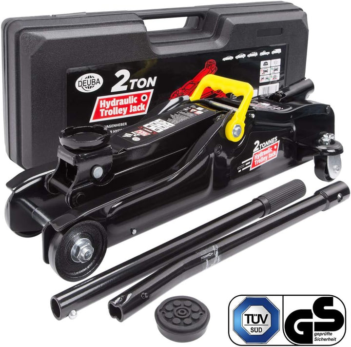 Deuba® hydraulischer Wagenheber 2 Tonnen Flache Hubhöhe 85-330mm inkl. Koffer inkl. Gummiauflage KFZ