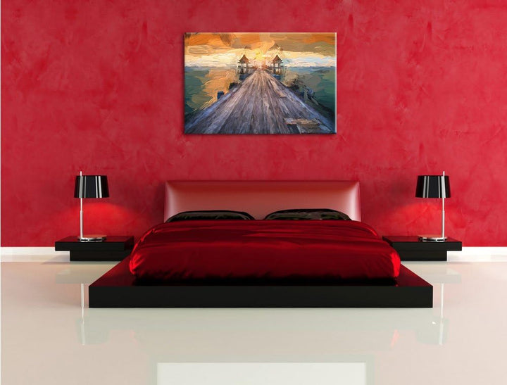 Pixxprint Steg im Sonnenuntergang als Leinwandbild/Grösse: 100x70 cm/Wandbild/Kunstdruck/fertig besp