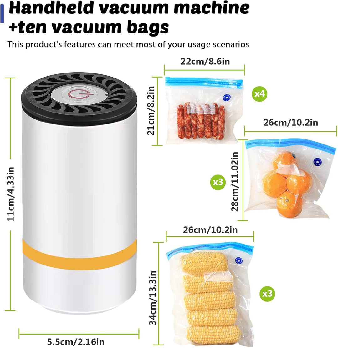 Handvakuumierer, Mini Vakuumiergerät mit 15 Vakuumbeuteln, Vakuumiergerät für Lebensmittel, Mini Vak