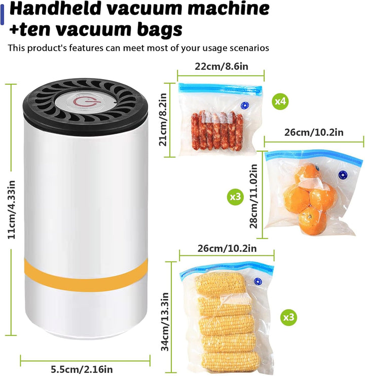Handvakuumierer, Mini Vakuumiergerät mit 15 Vakuumbeuteln, Vakuumiergerät für Lebensmittel, Mini Vak