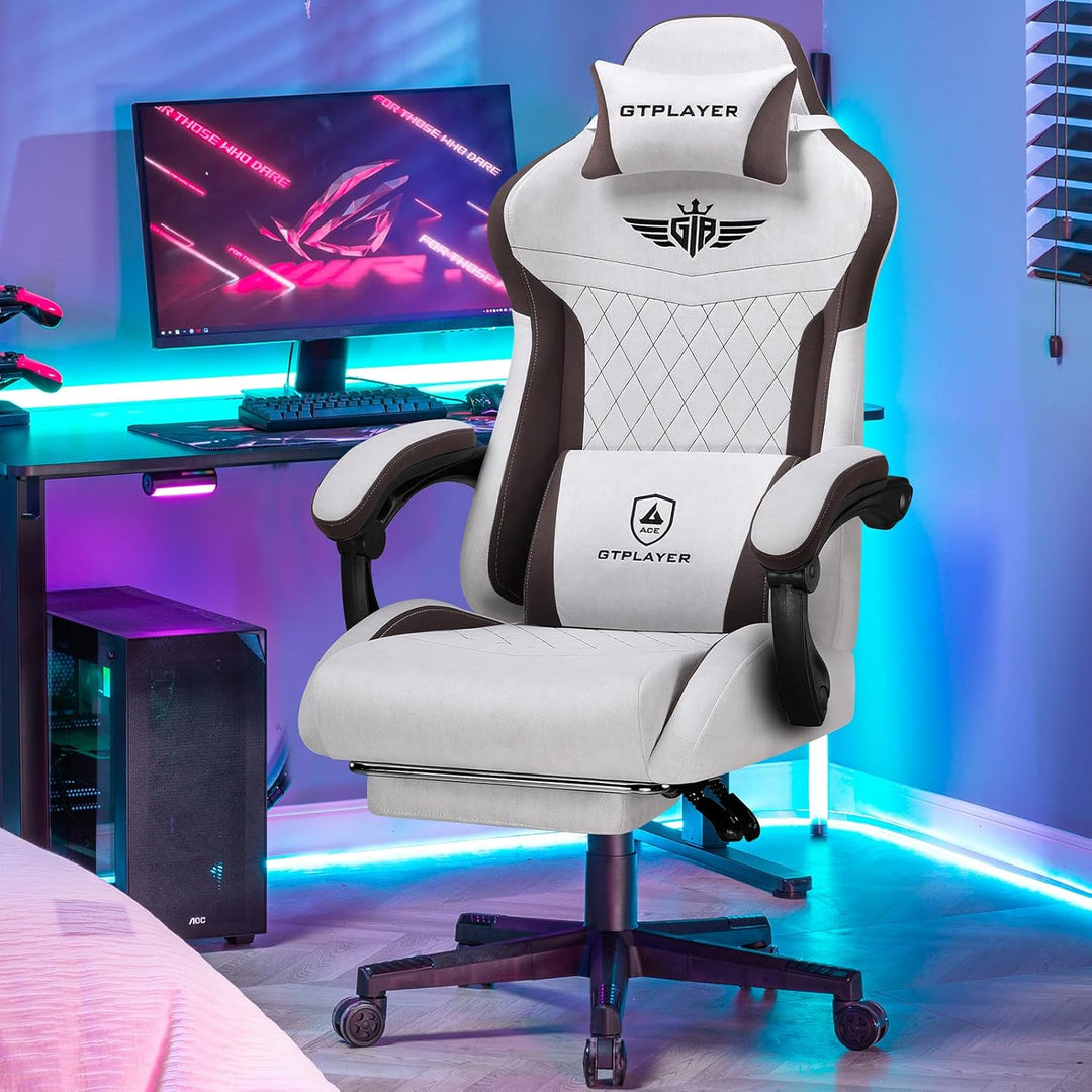 GTPLAYER Gaming Stuhl, Ergonomischer Gamer Stuhl aus Stoff mit Lendenwirbelstütze, PC-Stuhl mit verb