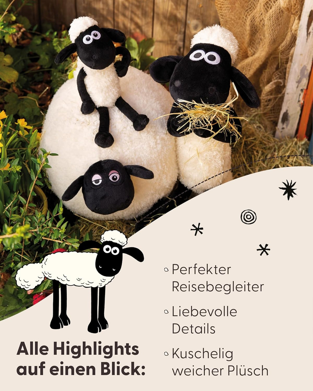 NICI Nackenkissen Kinder Shaun das Schaf 25x25cm - Nackenhörnchen - Flauschiges Kinderkissen für Mäd