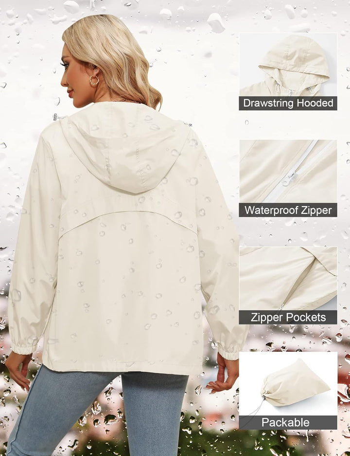 Tisfeer Regenjacke Damen Wasserdicht Leicht Regenmantel Windbreaker Packbar Dünne Regenjacken Windja