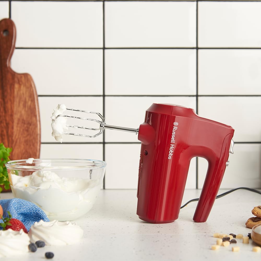 Russell Hobbs Handrührgerät [Handmixer] Desire Red (5 Geschwindigkeitsstufen+Pulsfunktion, 2 Spülmas