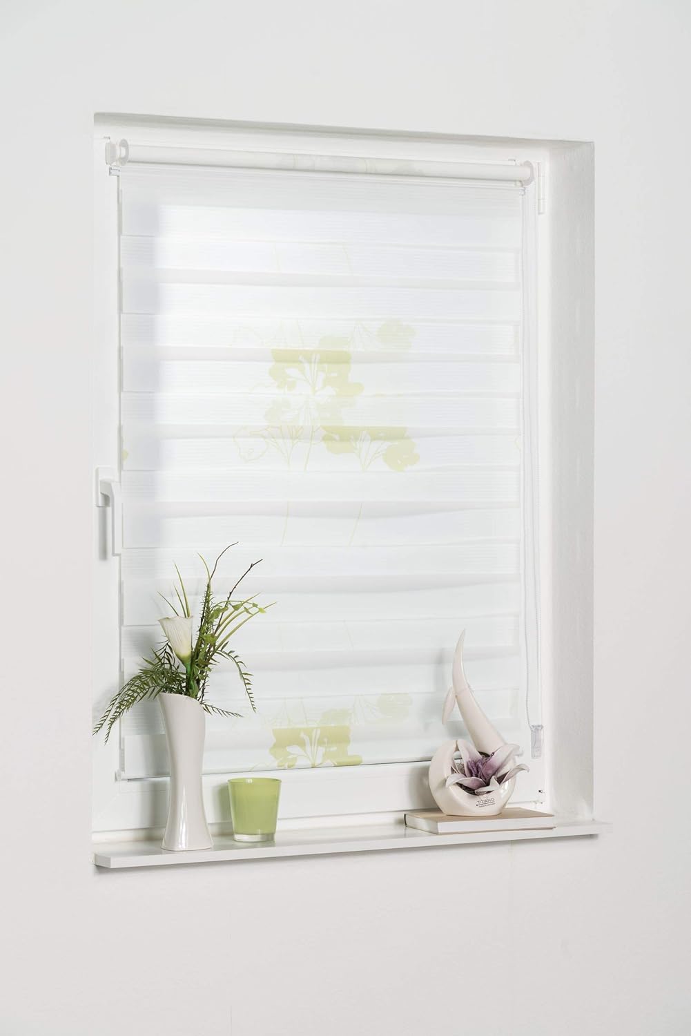 K-home Klemmfix Doppelrollo Denia ohne Bohren Grün 100 x 150 cm (B x L) Design:Blume Blume (Grün) 10