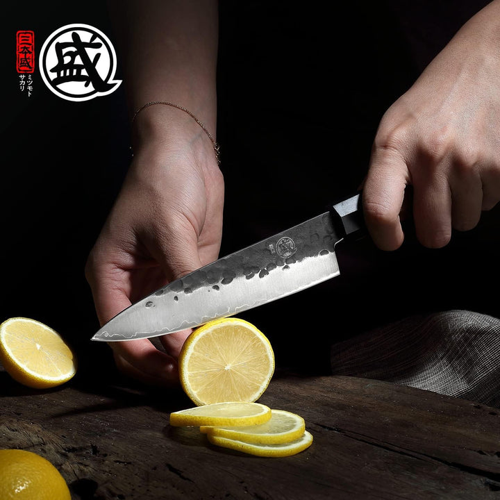 MITSUMOTO SAKARI 14 cm Handgeschmiedetes Gemüsemesser, Japanisches Küchenmesser Profi, Kleines Kochm