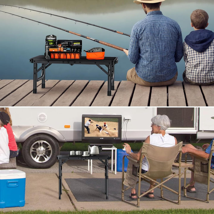 VINTEAM Campingtisch, 3-Fach höhenverstellbar, Leichter klappbarer Picknicktisch mit MDF-Platte, tra