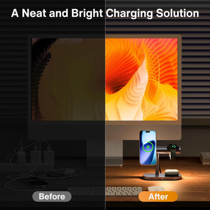 iVANKY Qi2-zertifizierte 4 in 1 Ladestation Stand mit Nachtlamp, Induktive Kabellose Ladegerät für M