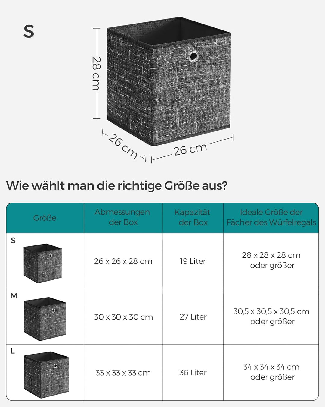 SONGMICS Aufbewahrungsbox, 6er Set, Ordnungsboxen aus Vliesstoff mit Griff, Boxen Aufbewahrung, 26 x