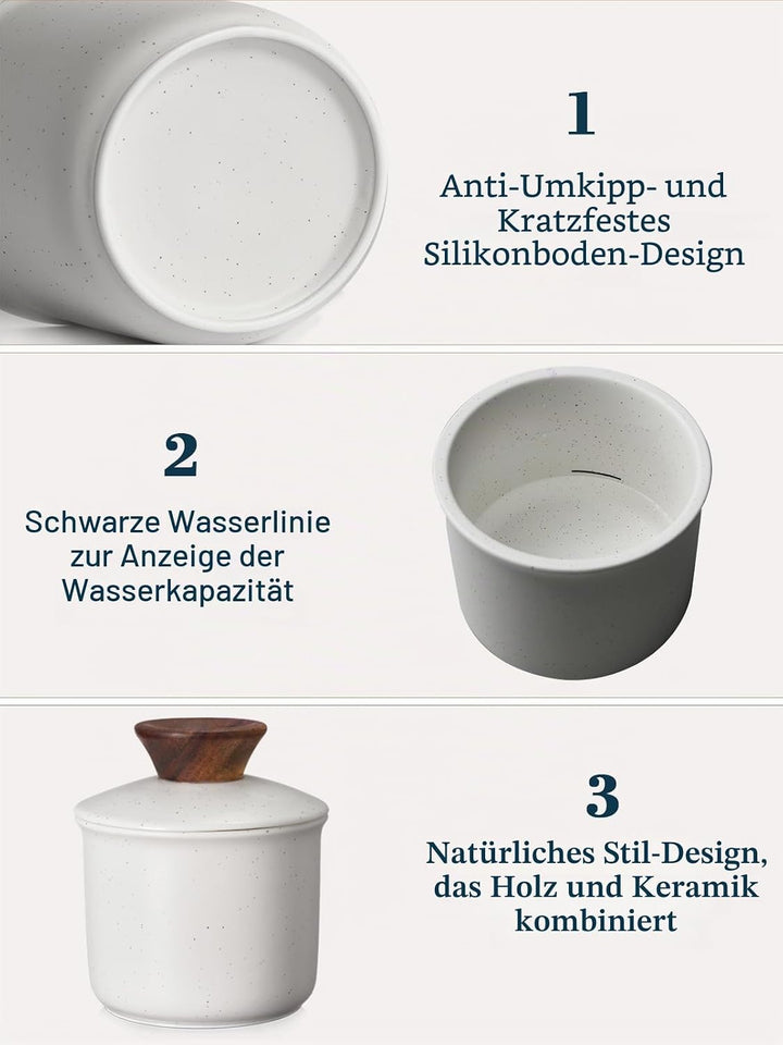 DOWAN Butterdose, Französische Butterdose mit Deckel, Keramik Butterglocke mit Wasserlinie, New Bone