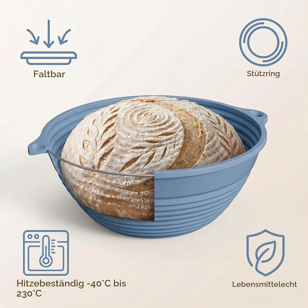 Gärkörbchen Set aus Silikon, 2 Gärkorb Brot Oval &amp; Rund, Faltbar Brotgärkorb, Gärkorb Sauerteig Star