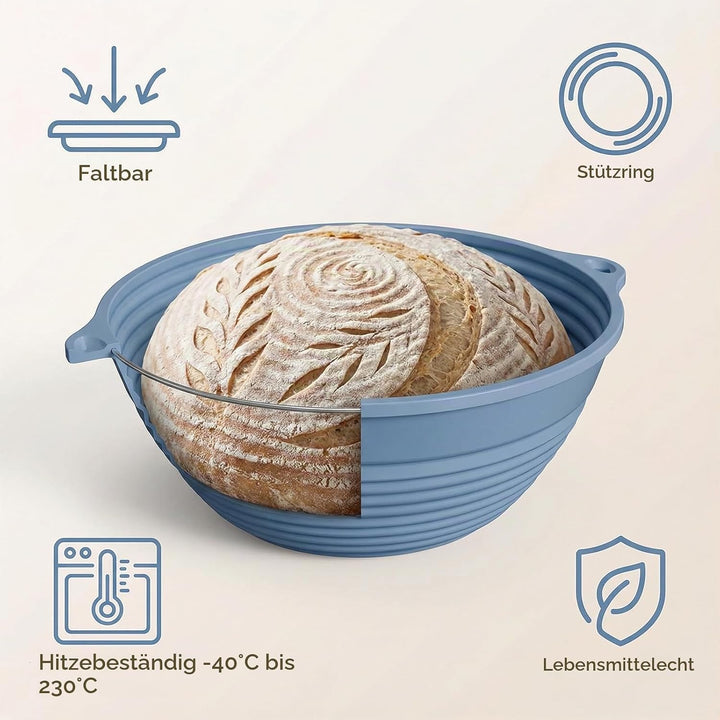 Gärkörbchen Set aus Silikon, 2 Gärkorb Brot Oval &amp; Rund, Faltbar Brotgärkorb, Gärkorb Sauerteig Star