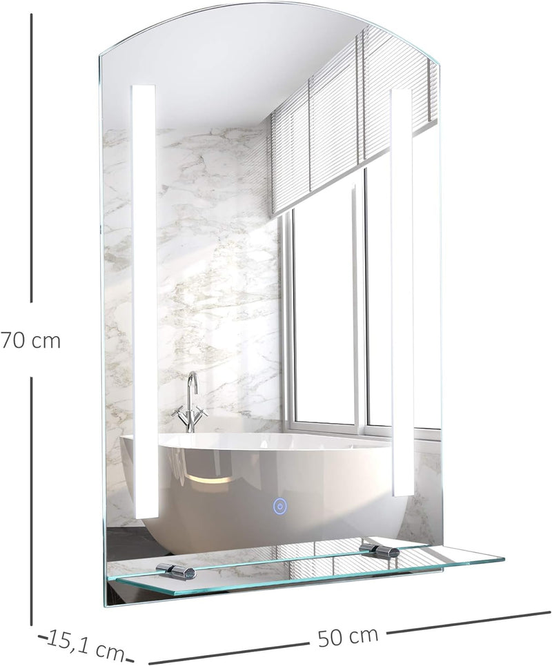 HOMCOM Badspiegelmit Ablage LED Lichtspiegel Badezimmerspiegel Wandspiegel 15W (Modell4) Wasserdicht
