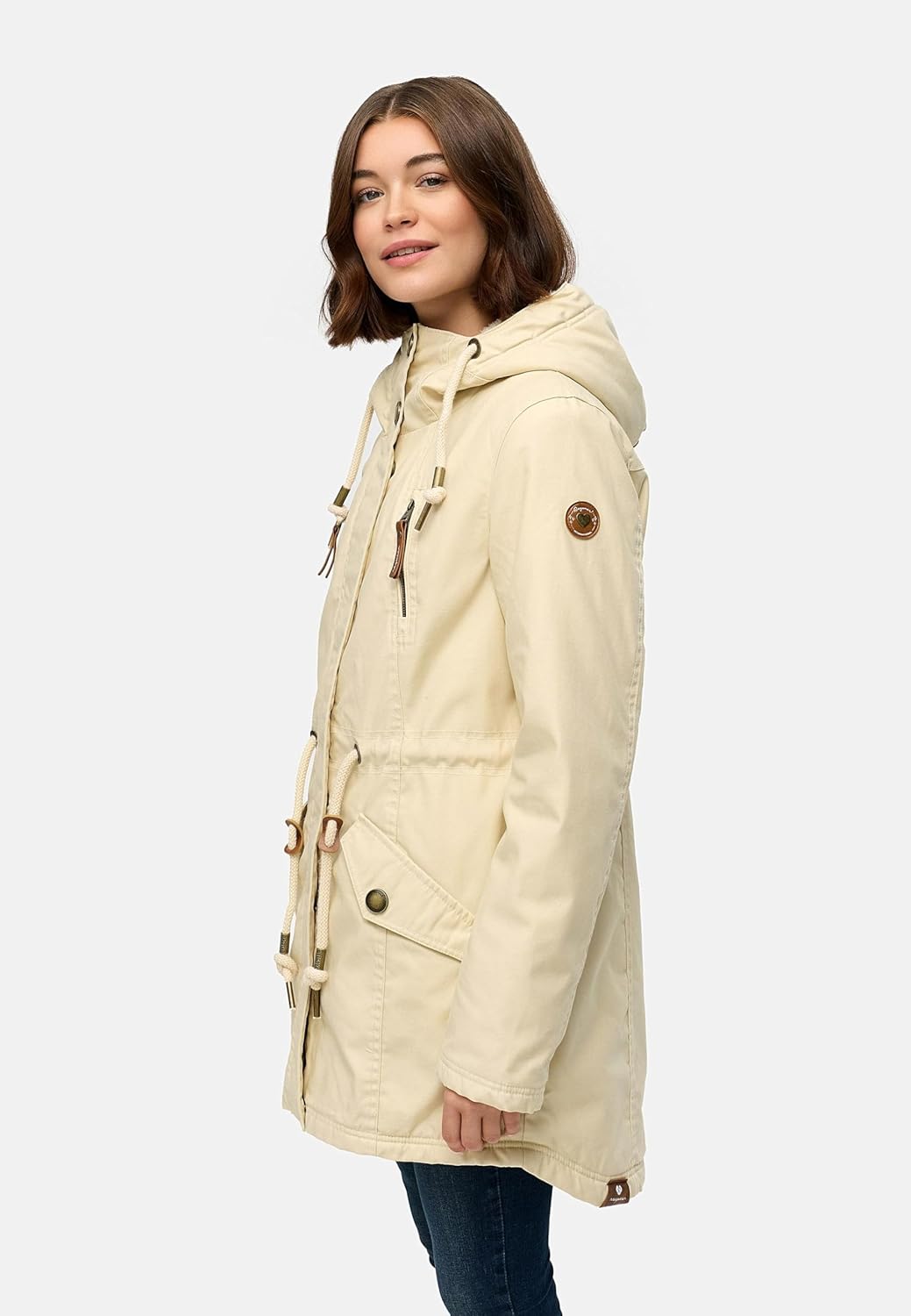 Ragwear Damen Mantel Lange warme Winterjacke mit Teddyfell-Kapuze Elsie Intl XS-5XL XL Beige22, XL B