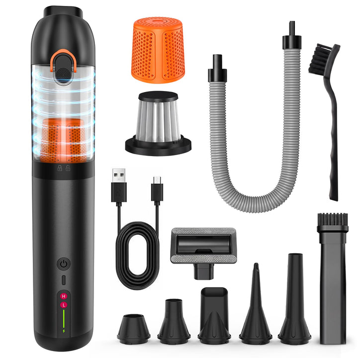 Handstaubsauger Akku 4-in-1, Mini Autostaubsauger Stark mit 20000 PA Saugkraft und 2 Saugstufen, USB
