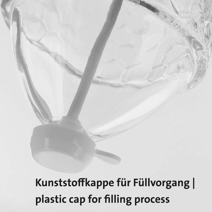 Westmark Honigbirne/Honig-Dosierer mit Untersatz, Fassungsvermögen: 200 ml, Wabenmuster, Glas/Kunsts