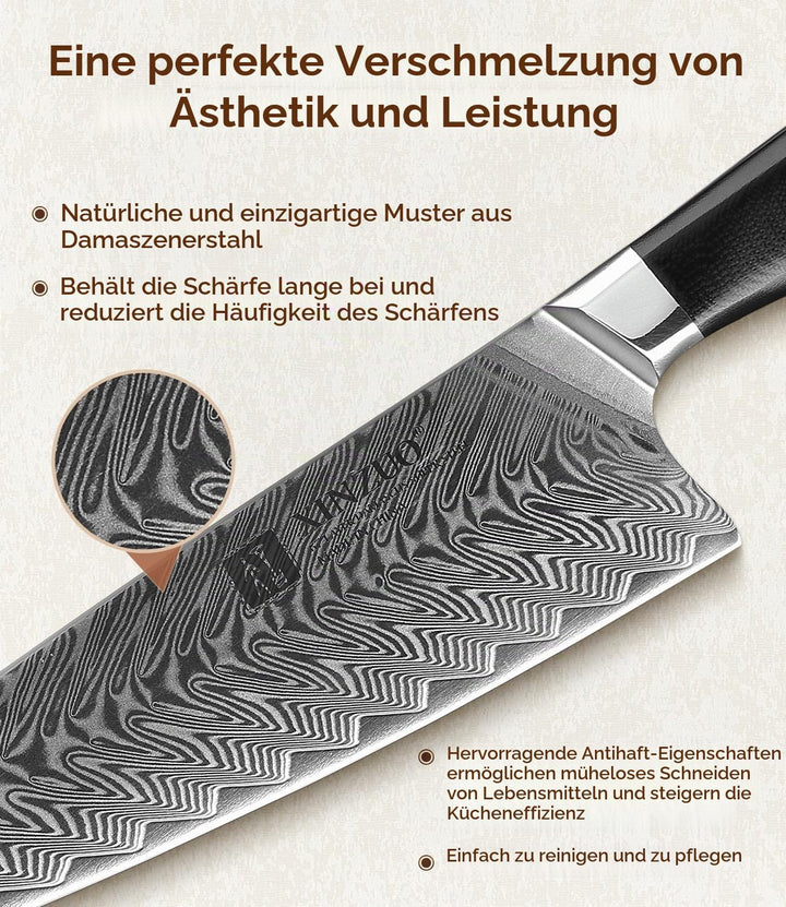 XINZUO Damaststahl Kochmesser, 21.5cm Kiritsuke Chefmesser Profi geschmiedet Gyuto Küchenmesser, Mil