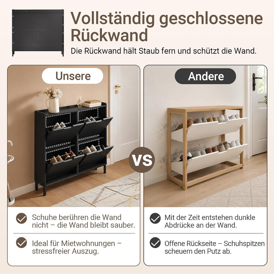 SoBuy Schuhschrank schmal mit 4 Klappen platzsparender Schuhkipper Hoch Kommode mit 4 Ablagen Schuhr