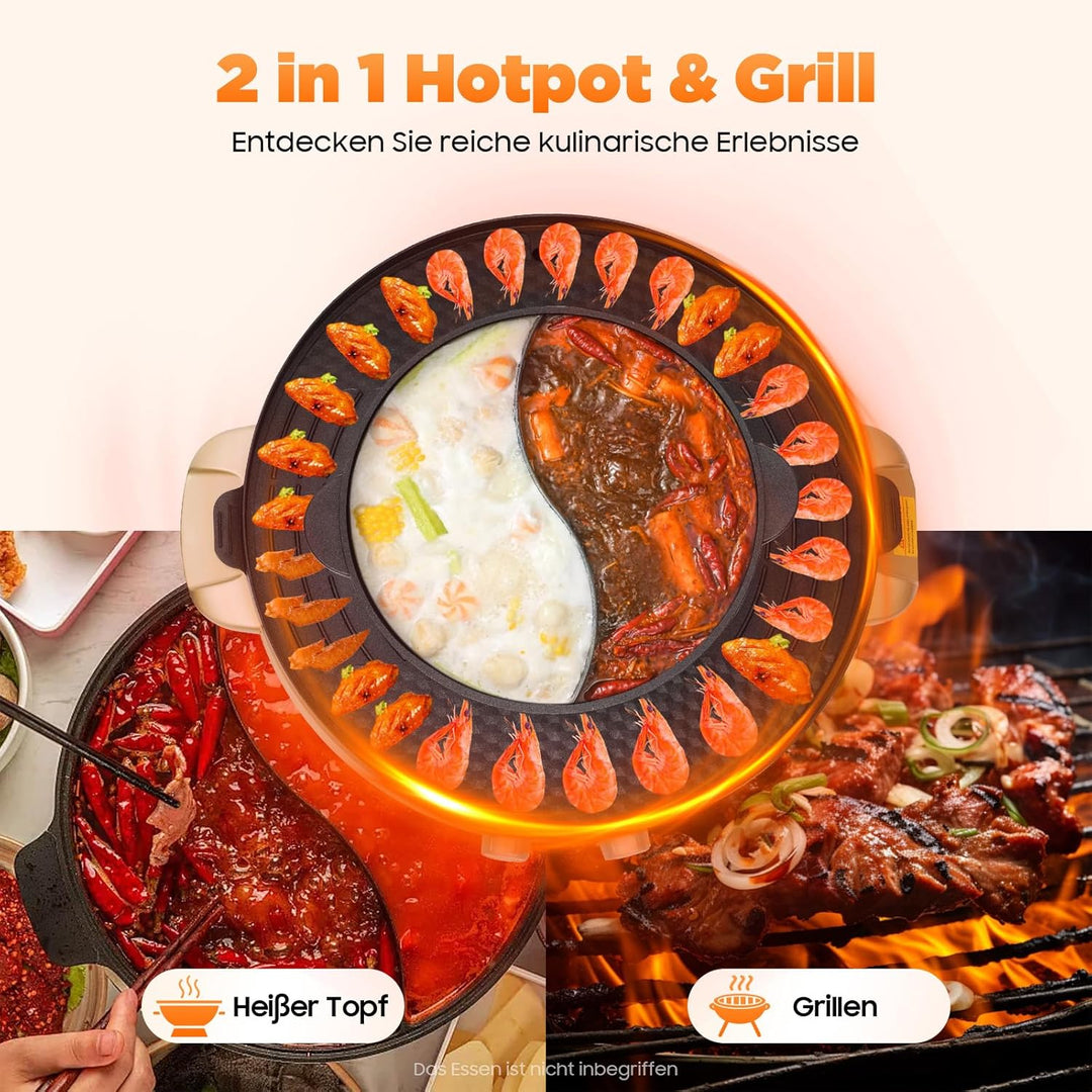 44cm Shabu Shabu All-In-One Elektrogrill, 29cm Mandarin Duck Shabu Shabu Wok, Rauchfreie Grillpfanne