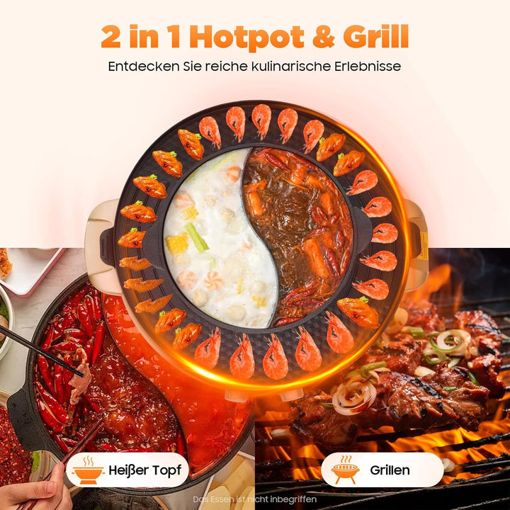 44cm Shabu Shabu All-In-One Elektrogrill, 29cm Mandarin Duck Shabu Shabu Wok, Rauchfreie Grillpfanne