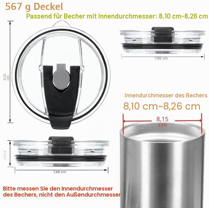 Ersatzdeckel für 56-ml-Becher - Spritzwasserfest, auslaufsicher und strohhalmfreundlich 20 oz Black,