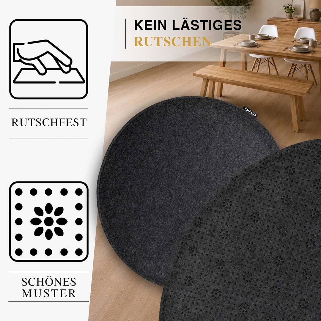 Ampara - 4er Set - Edle Stuhlkissen rund 40cm - rutschfest &amp; gemütlich, Sitzkissen rund aus Filz, du