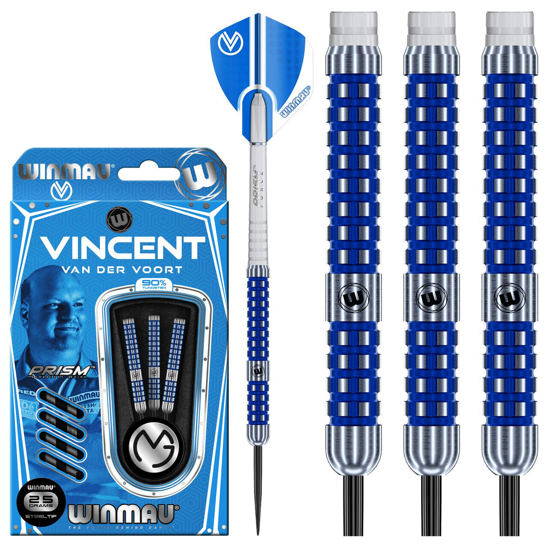 WINMAU Vincent Van Der Voort 25g Profi Wolfram Steeltip Dartpfeile Set mit Flights und Schäfte