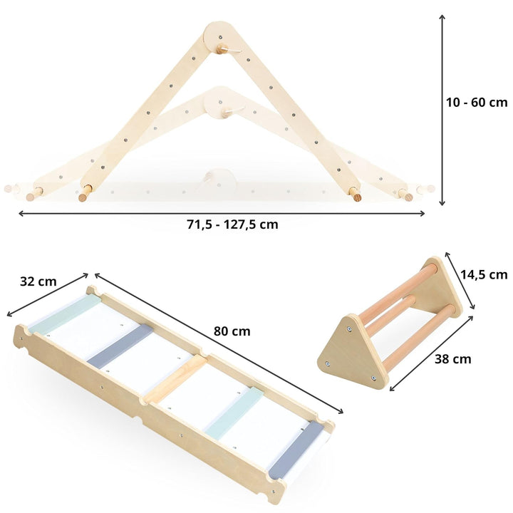Mamabrum Holzspielplatz für Kinder – Klettergerüst, Dreieck, Leiter & Balancierpfad – 3-in-1 Multifu