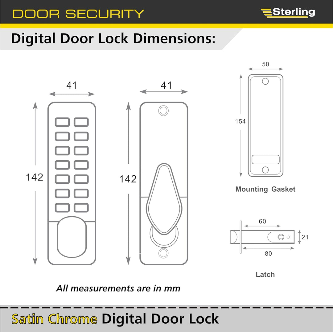 Sterling Digitales Türschloss mit 10 Druckknöpfen, Silber, S2235V Chrom Seidenglänzend Standard-Vers