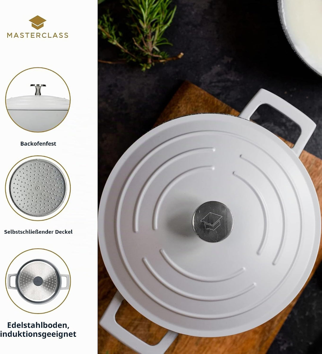 MasterClass Flache Bratpfanne mit Deckel, 4 l/28 cm, leichter Aluminiumguss, induktionsgeeignet und