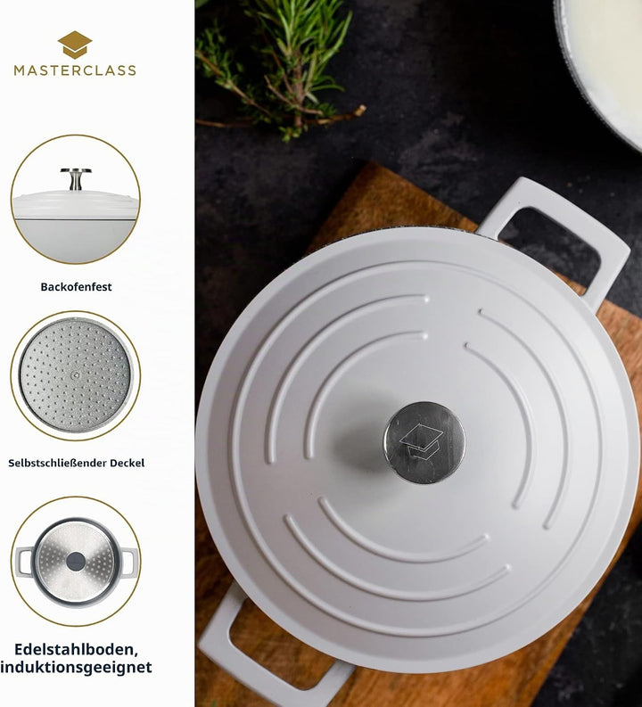 MasterClass Flache Bratpfanne mit Deckel, 4 l/28 cm, leichter Aluminiumguss, induktionsgeeignet und
