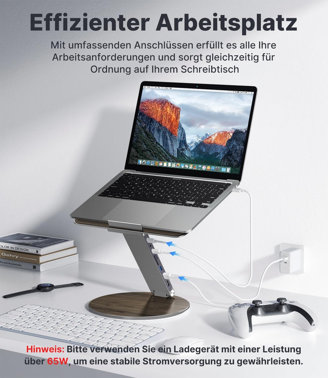 KU XIU Verstellbar Laptop Ständer mit 8-in-1 Dockingstation, Aluminium Laptop Halterung mit USB HUB