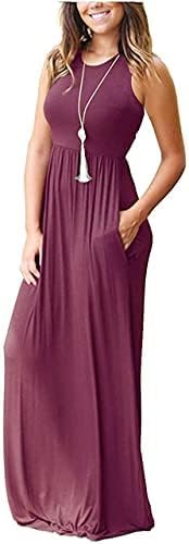 AUSELILY Sommerkleid für Damen, ärmellos, locker, Maxikleid, langes Freizeitkleid mit Taschen S Mauv