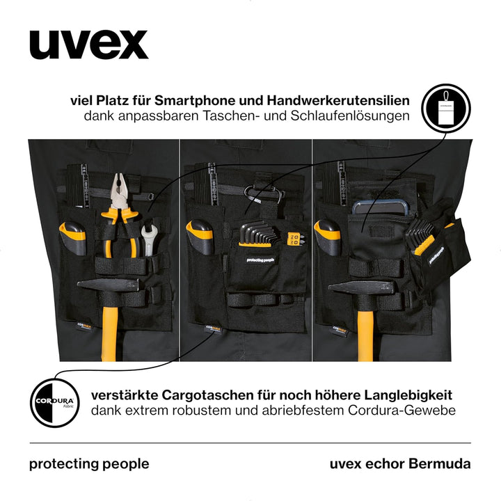 uvex echor Arbeitsshorts - Kurze Premium Arbeitshose - Herren-Cargohose - Stretch-Bund, leicht, elas