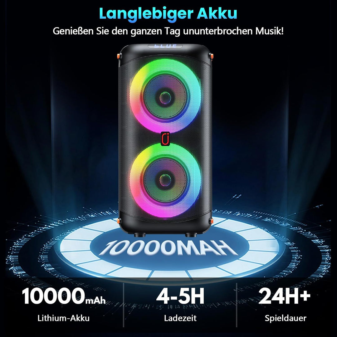 Karaoke Maschine, Tragbarer Bluetooth-Lautsprecher mit 2 drahtlosen Mikrofonen für Erwachsene, Karao